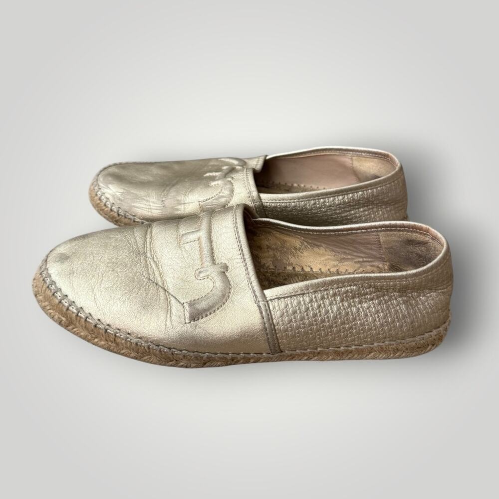 Carolina Herrera CH Gold Metallic Leather Espadrilles Flats Women’s Shoes sz 38